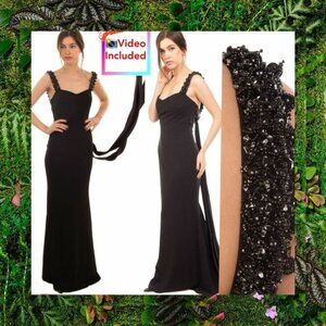 BADGLEY MISCHKA Dress Gown Black Satin Long Formal‎ Evening Wedding 16 XL $1,100